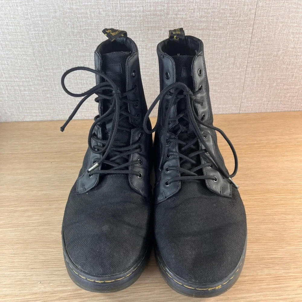 Dr. Martens Combs Black Canvas Leather Utility Combat Boots 8 Eye Lace Up US 11